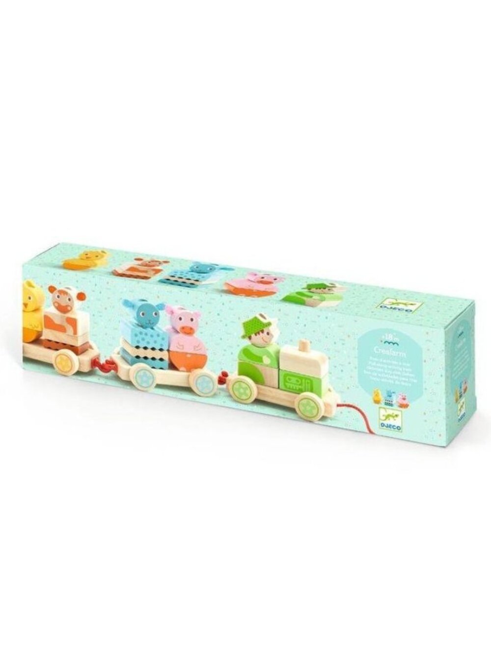 New Sealed Djeco Creaferme Wooden Train Push/Pull Along Stacking Toy